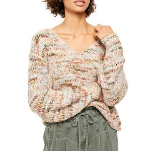 Free People Highland V-Neck Oversized Sweater